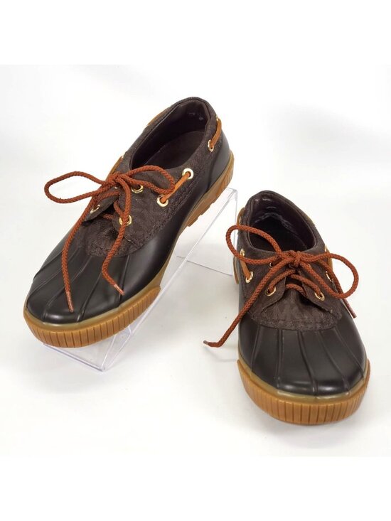 Michael Kors Shoes - Michael Kors Women's Hyde Brown Leather/Rubber Logo Duck Boots Size 6 1278